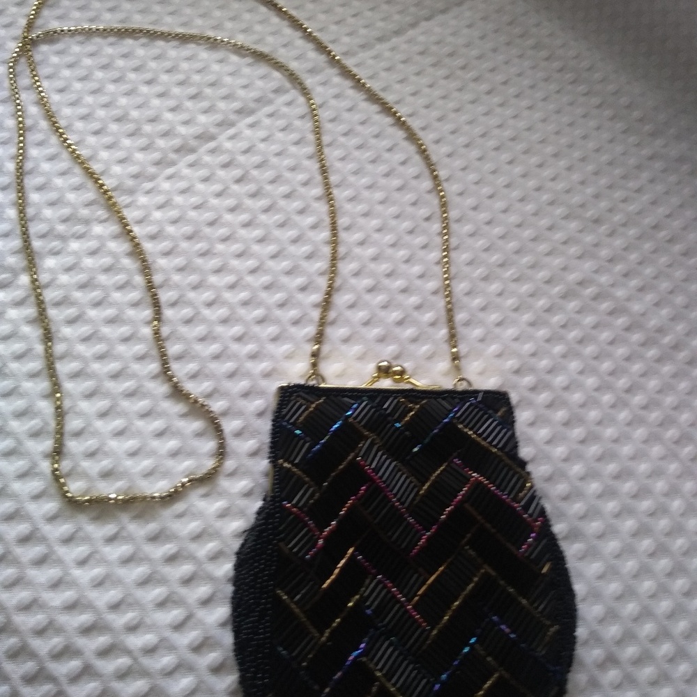 Vintage black and multi colored evening bag